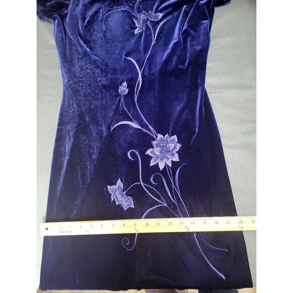 VTG Blue Purple Velvet Embroidered Floral Whimsigoth Fairy y2k Maxi SZ 10 Grunge - Picture 8 of 11